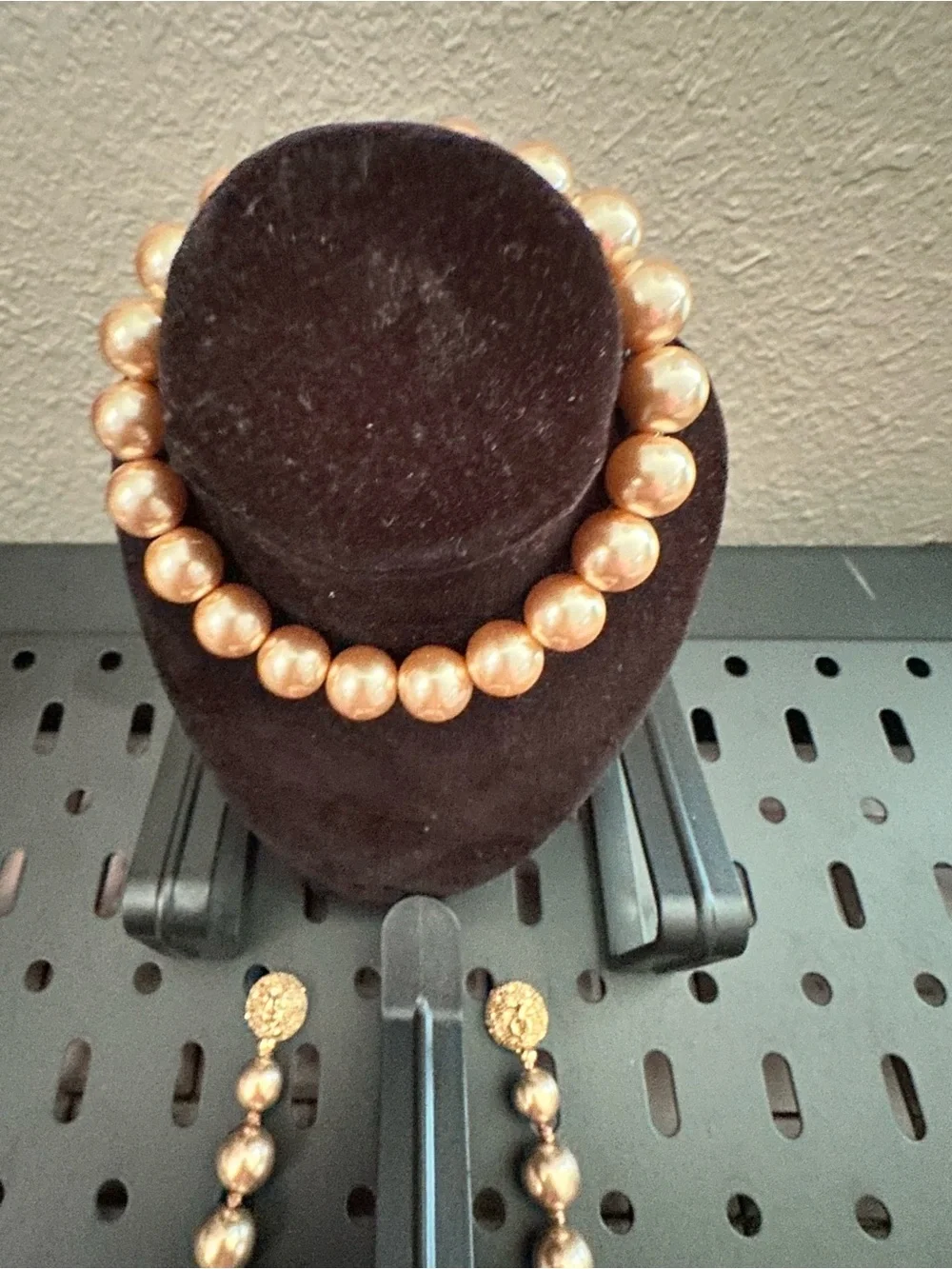 Gold Bead Necklace earrings and Bracelet Set - Women's Jewelry